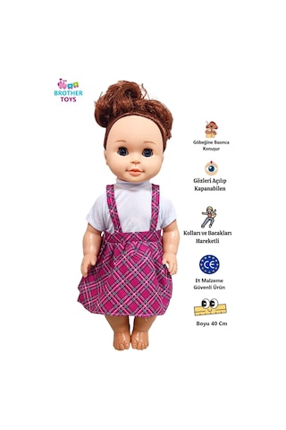 Göbeğine Basınca Konuşan Gözleri Açılıp Kapanabilen Oyuncak Cansu Et Bebek Büyük Boy 40 Cm.