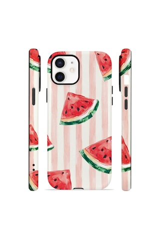 Apple iPhone Uyumlu 11 Vorian Çift Katmanlı Magsafe Kılıf Watermelon Blush Stripe