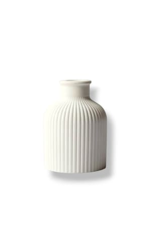 Kokulu Soya Wax Mum Ve Çizgili Vazo Seti Dekoratif Beyaz Kombin Beyaz
