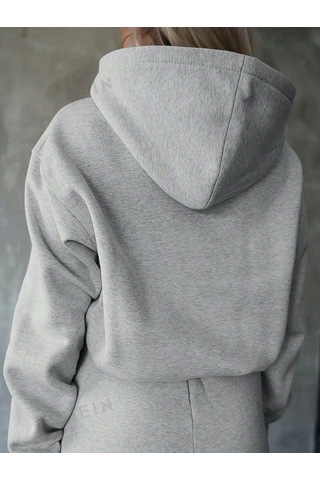 Kadın Uzun Kollu Nope Baskılı Beli Ribanalı Ikili Takım Gri