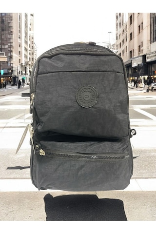 Kaliteli Su Geçirmez Astarlı Krinkıl Kumaş Unisex İki Gözlü Okul Spor Seyahat Sırt Çantası 28x38 Cm Siyah