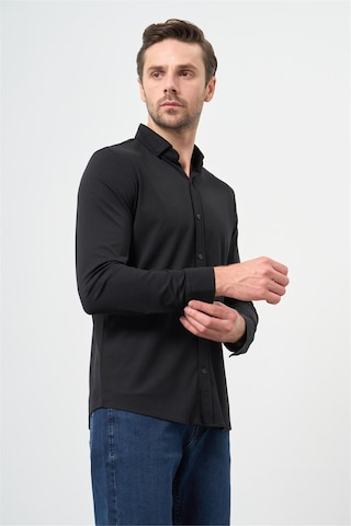 İmza Siyah Uzun Kol Düz Örme Smart Düğmeli Yaka Classic Slim Fit Gömlek 1004245160 Siyah