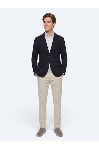 Kip Lacivert Kareli Modern Fit Pamuk Karışımlı Örme Ceket
