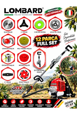 Cros Lombard Veltoro-12x 12 Parça Özel Set Sırt Tipi Zeytin Silkeme Hasat Toplama Gtx Seri Tırpan Motoru