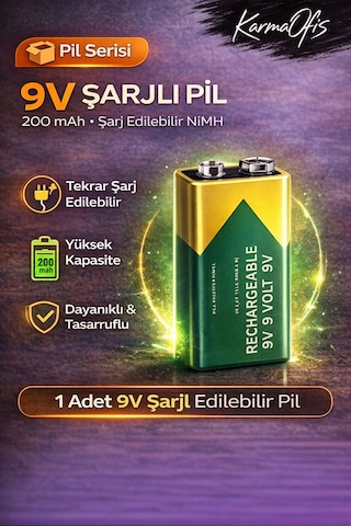 9v Şarj Edilebilir Pil 200 Mah Şarjlı Pil Dedektör, Mikrofon Ve Elektronik Cihaz Pili