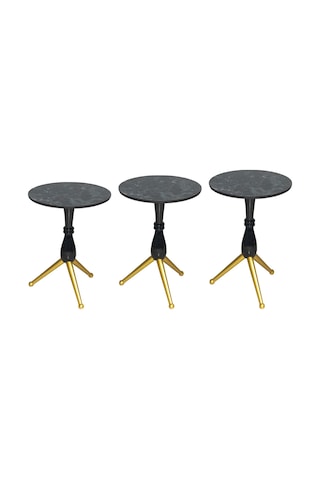 Zigon Sehpa BRC Çatal Model Ahşap Ayak Gold Renk Düz Siyah Temper Cam  El Yapım