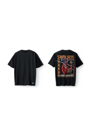 Bumeta Japon Samurai Anime Warrior Oversize Unisex Tişört T-shirt Siyah