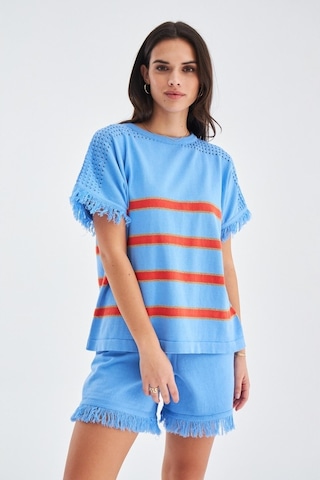 Peraluna Hannah Blouse & Shorts Pamuklu Yazlık Kadın Triko Şort T Mavi