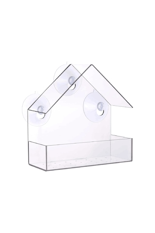 Yuntech01 Akrilik Duvarlı Kuş Yemleme Kutusu - Su Geçirmez, 3 Emme Çubuğuyla Sabitlenir, Havalandırma Delikleriyle Tohumları Kuru Tutar