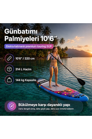 Npo Sunset Palm 305x81x15cm Şişme Premium Sup Paddle Board 148kg Kürek Pompa Çanta Koltuklu Full Set