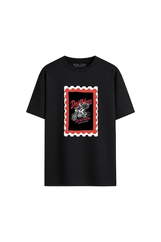 Black Nova Oversize Baskılı Unisex %100 Pamuk T-shirt Deathless Stamp Siyah