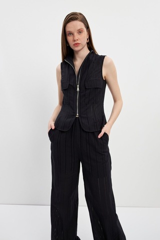 Stella Pulvis Siyah Fermuarlı Cepli Kuplu Bluz