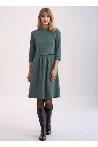 Kadın Degaje Yaka Uzun Kollu Cepli Büyük Beden Curve Şık Elbisesi Mavi