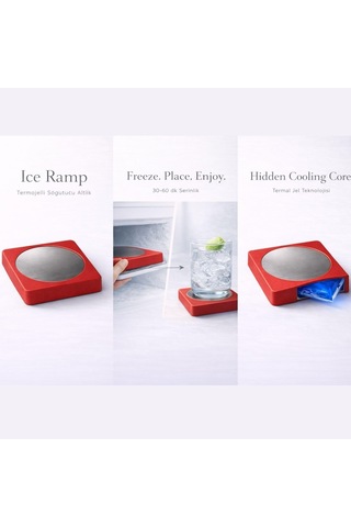 Iceramp Kırmızı Ehlikeyf, Ice Ramp Bardak Soğutucu Altlık Termojelli, Paslanmaz Çelik, Donarak Soğutan Diğer