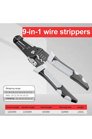 Jeemson Mangan Çelik Çok Amaçlı Tel Soyucu - 9/16 Farklı Fonksiyonlu Elektrikçi Aleti, Tel Soyma, Bükme, Kesme, Tutma