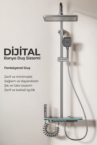 Robo A80015 Yeni Nesil Ambiyans Işıklı Led Göstergeli Dijital Duş Sistemi Gri