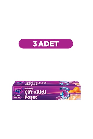 10'lu Çift Kilitli Buzdolabı Poşeti Büyük Boy 26 X 28 Cm Üçlü Paket
