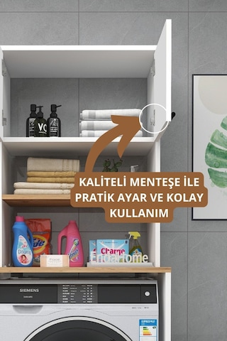 Enda Home Çamaşır Makinesi Dolabı 3 Raflı Kapaklı Banyo Dolabı Beyaz - Atlantik Çam Beyaz - Çam