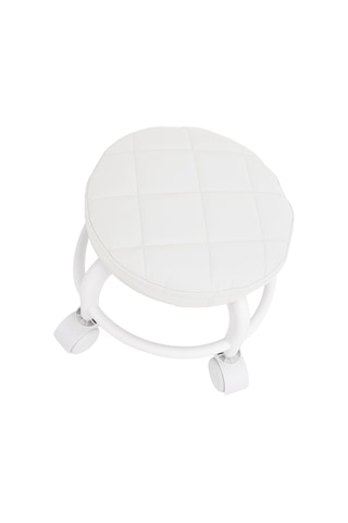 Xiyyadms Yüksek Dayanıklı Düşük Kayar Tabure - Pu Deri, Sessiz Tekerlekli, Çok Fonksiyonlu Temizlik, Manikür, Yoga - 25x5x23cm, Beyaz Beyaz