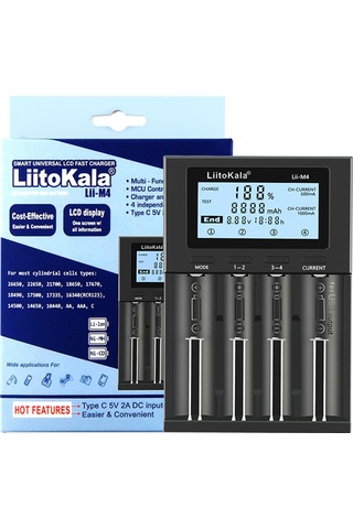 Lıtokala Lıı-m4 4 Yuvalı Pil Şarj Cihazı Lcd Ekranlı 18650 26650 14500 Aa Aaa Lityum Nimh Pil Akıllı Şarj Edilebilir Pil Şarj Cihazı
