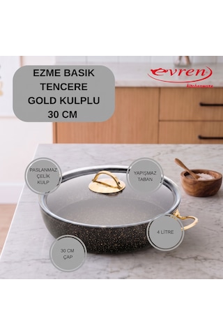 20 Cm Goldstone Ezme Seri Granit Basık Tencere, Non-stick Pilav Karnıyarık Tenceresi 1,7 Lt Çelik Kulp 30 Cm