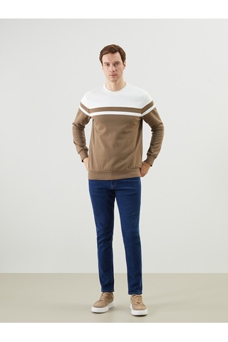 Lcwaıkıkı Classic Kahverengi Bisiklet Yaka Uzun Kollu Renk Bloklu Erkek Sweatshirt
