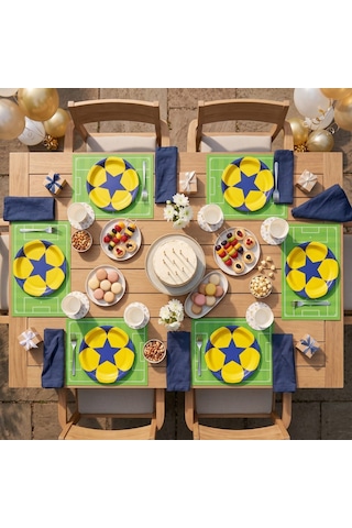 Play Sarı Lacivert Kağıt Tabak 26 Cm 12'li Paket Beyaz