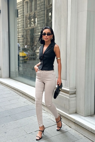 HLT Jeans Kadın Krem Süper Skinny Fit Esnek Likralı Yüksek Bel Denim Jean Kot Pantolon Jennie-2003 Krem