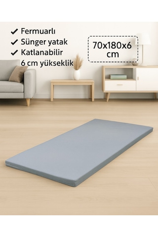 Sünger Yatak 70x180x6 Cm, Yer Yatağı, Balkon Sedir Yer Minderi,şantiye,karavan,deprem Yatağı-gri
