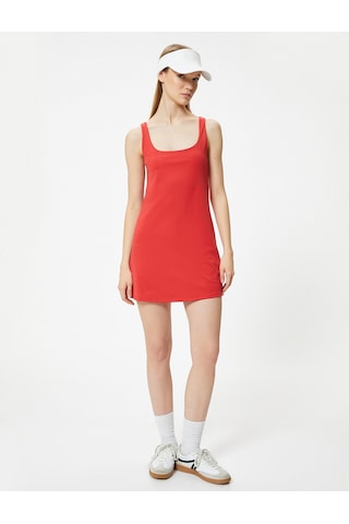 Koton Spor Taytlı Elbise Mini Askılı U Yaka Slim Fit Sırt Detaylı Kırmızı 4sak30216nk Kırmızı