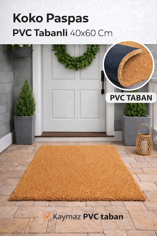 Pvc Tabanlı Koko Kıl Kapı Önü Paspası 40 60 Cm Açık Kahverengi