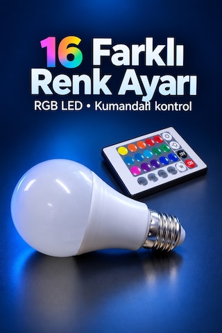 Uzaktan Kumandalı Ampul 16 Farklı Renk Seçenekli Standart