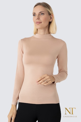 Nt Underwear Kadın Bambu Balıkçı Yaka Uzun Kol Body Hafif, Rahat Ve Şık Bej