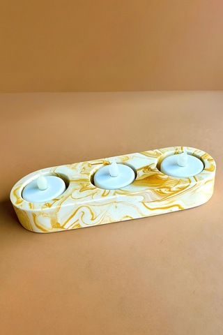El Yapımı Sarı Mermer Desenli Beton Tealight Mumluk Şamdan Ve Dekoratif Masa Mumluğu Sarı