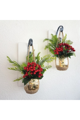 Duvar Dekoru, Led Işıklı, Kokina Yılbaşı Çiçeği, Beyaz Aplik İkili Set