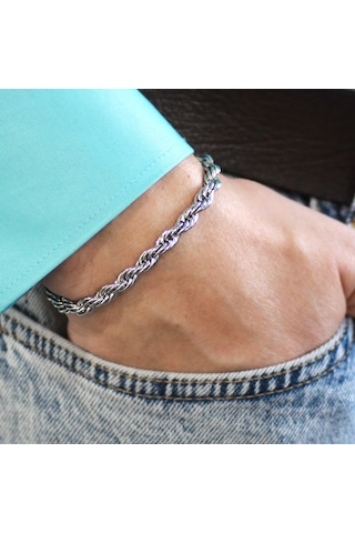Silver Renk Çelik Erkek Halat Zincir Bileklik Çelik