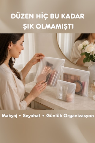 10 Adet Fermuarlı Makyaj Çantası Organizer