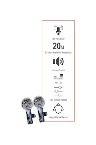 H68 Type-c + Lightning + Aux 2li 3in1 Kablosuz Yaka Mikrofonu