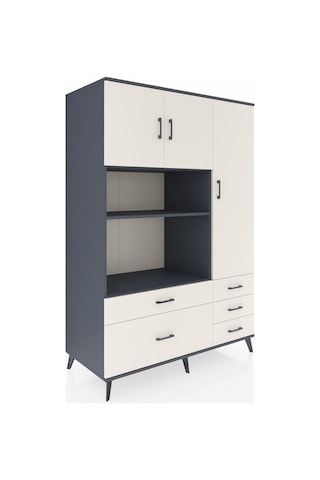 Kronos Dolap 7 Raflı 5 Çekmeceli 3 Kapaklı 132x59x195 Antrasit-aytaşı/aytaşı Aytası/aytası