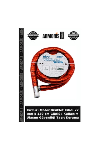 Kırmızı Motor Bisiklet Kilidi 22 Mm X 150 Cm Günlük Kullanım Ulaşım Güvenliği Taşıt Koruma