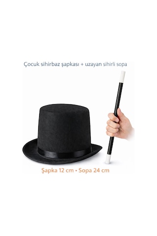 Çocuk Sihirbaz Şapkası Ve Uzayan Yaylı Sihirli Sopa Seti