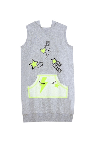 Denokids Mshb&g We Rock Gri Melanj Kapüşonlu Kız Çocuk Elbise Gri