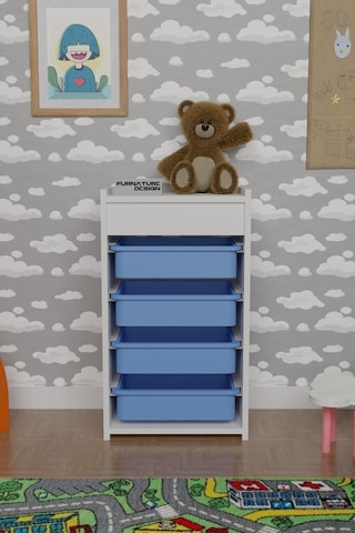 4 Sepetli Oyuncak Dolabı Çok Amaçlı Dolap Beyaz - Mavi Beyaz
