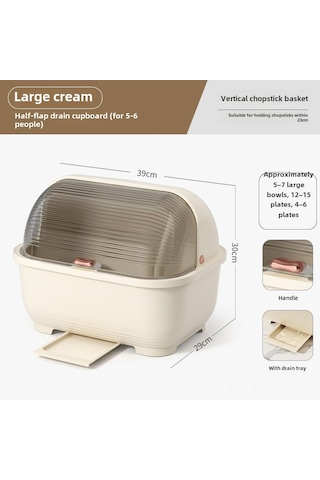Springsun Büyük Boy Krem Renkli Yarı Kapaklı Plastik Sulama Sepeti - 5-6 Kişilik Mutfak Ütüleri, Tabaklar Ve Kaşıklıklar İçin Toz Koruyucu Organize Kutusu Diğer