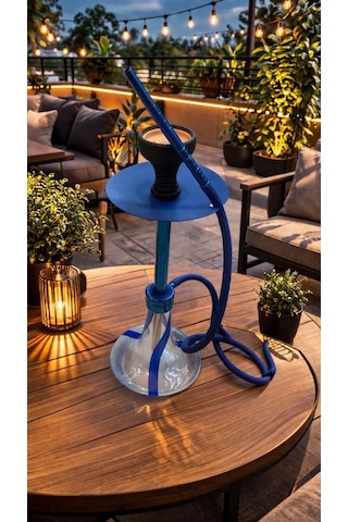 Nargile Takımı 65 Cm Büyük Boy Lüx Cam Nargile Seti Modern Mavi Tasarım Balkon & Teras Kullanımına Uygun