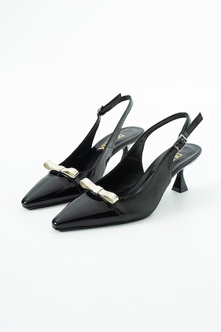 Dericia Shoes Thunder Hakiki Deri Rugan Kadın Fiyonk Detaylı İnce Topuklu Ayakk Siyah