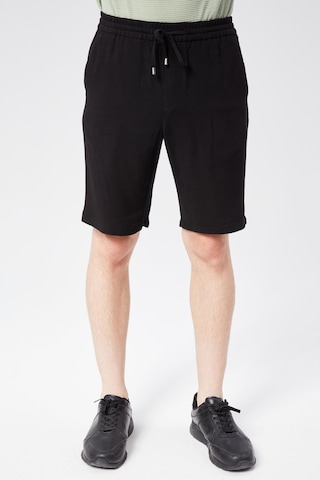 Braccas Erkek Beli Lastikli Bağcıklı Keten Karışımlı Slim Fit Jogger Şort Siyah Siyah