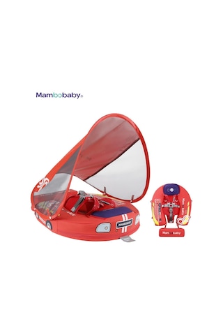 Mambobaby Yüzme Simidi - Red Car, Emniyetli, Gölgelikli Ve Ayak Destekli