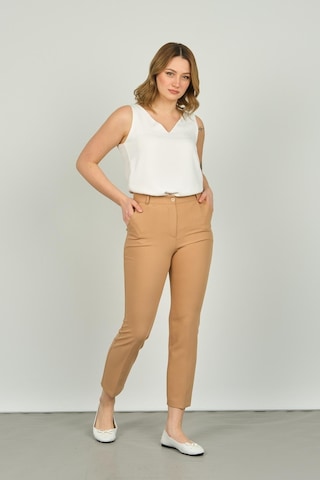Fa Pantolon Kadın Çift Cep Bilek Boy Dar Paça Pantolon 7002 Camel