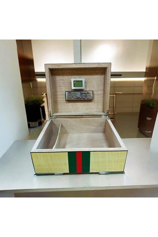 Gucc İtaly Humidor Puro Kutusu Yeşil/kırmızı Akçaağaç 40's